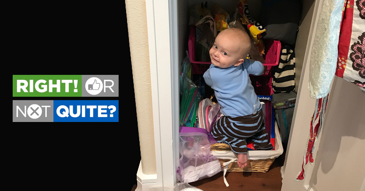Toddler playing in the pantry