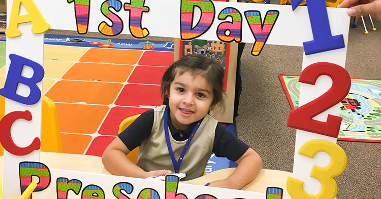 young girl on first day of school