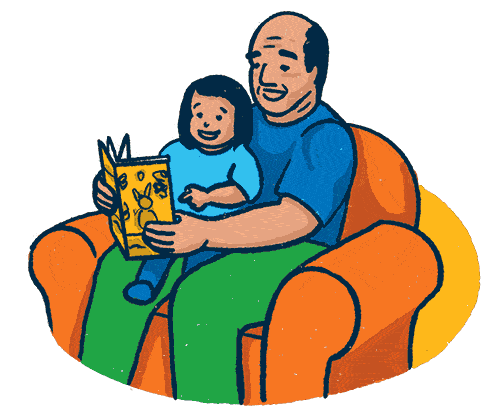 grandpa reads with child