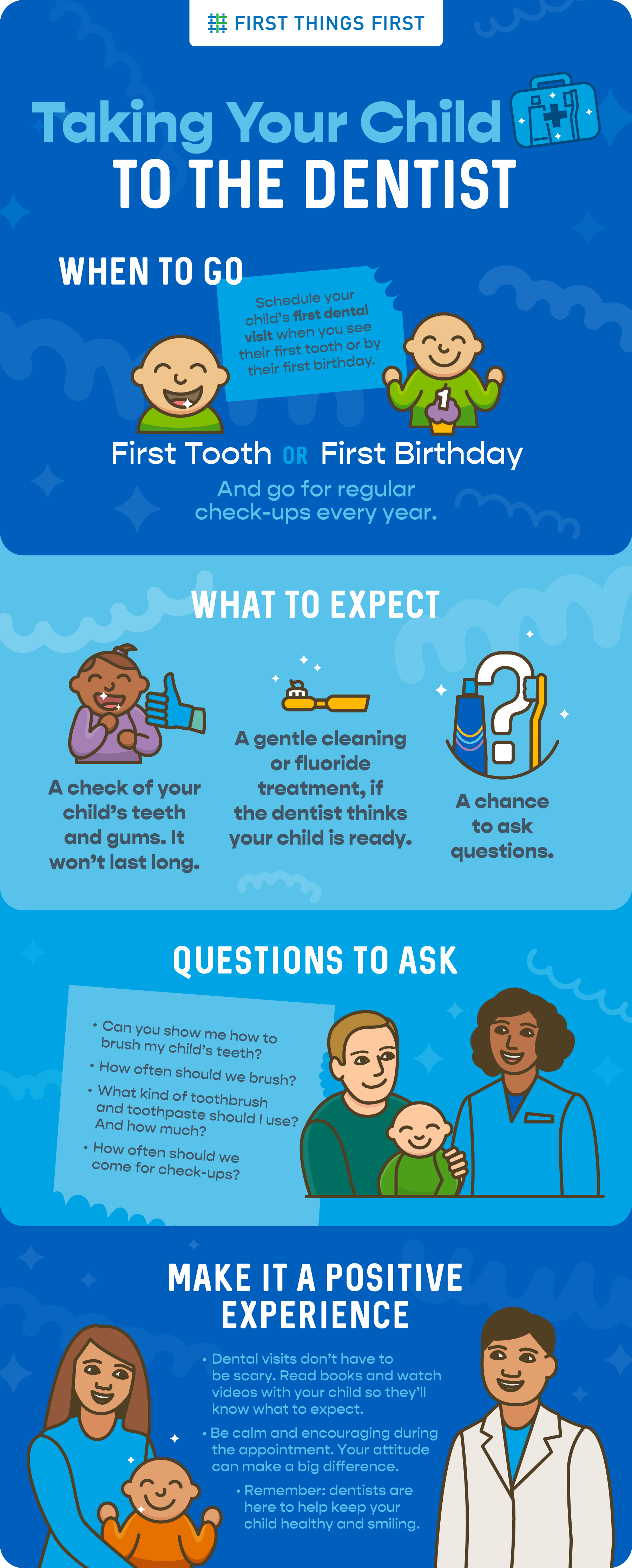 infographic with helpful tips for parents to make taking your child to the dentist a positive experience